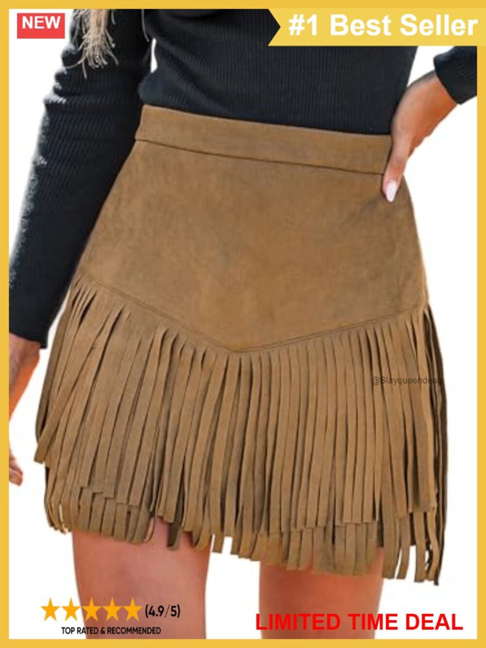 Faux Suede Fringe Mini Skirt High Waist Western